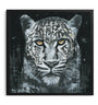 Framed artwork of a leopard's face with a black background